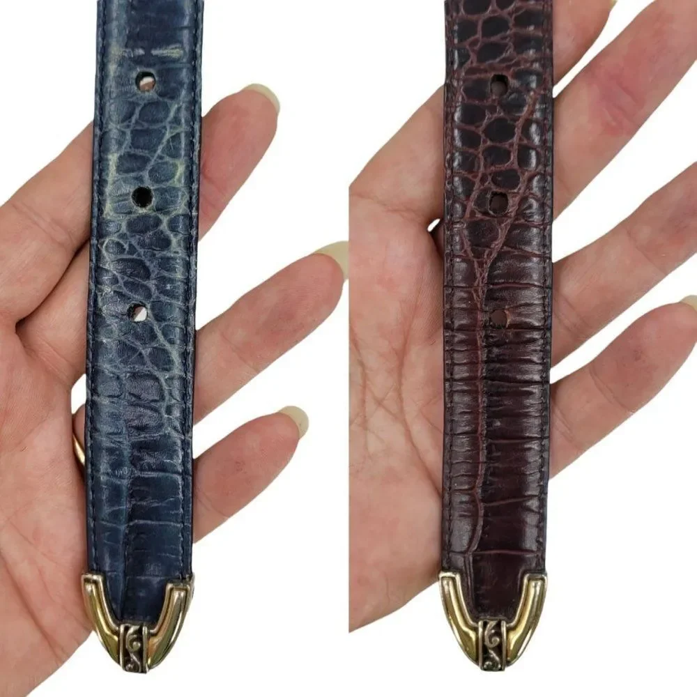 Vtg 80's‎ Brighton Belt Leather Reversible Blue Burgundy 1